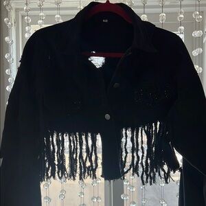 Black Fringe Jean Jacket with Bohemian Flair